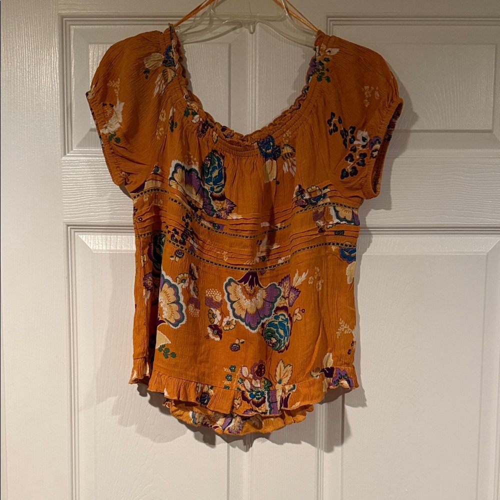 Altar'd State Mustard Yellow Floral Peasant Blouse